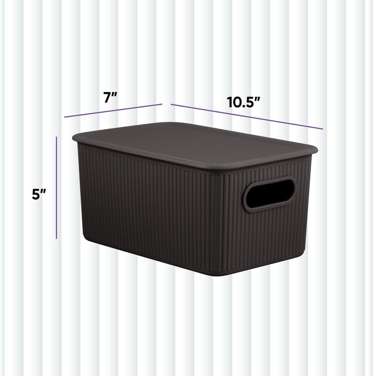 Superio 5L Small Brown Ribbed Storage Bin with Lid, Plastic Storage Basket