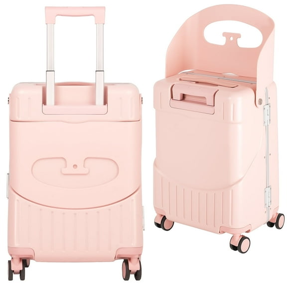 Advwin 20" Carry on Luggage with Seat for Kids, Hardside Lightweight Ride on Suitcase with 4 Spinner Wheels & TSA Lock for Travel, Pink