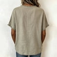 thumbnail image 3 of WULMLEO Women's Linen Blend Frayed Edge Tunic Top, Short Sleeve Crew Neck Casual Blouse with Raw Fringe Detail Khaki 2XL, 3 of 3