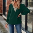 thumbnail image 2 of Jersey Costura De Encaje Cuello En V Mangas Largas Abullonadas Casual Cómodo Gasa Mujer Top Verde Oscuro XXL, 2 of 7