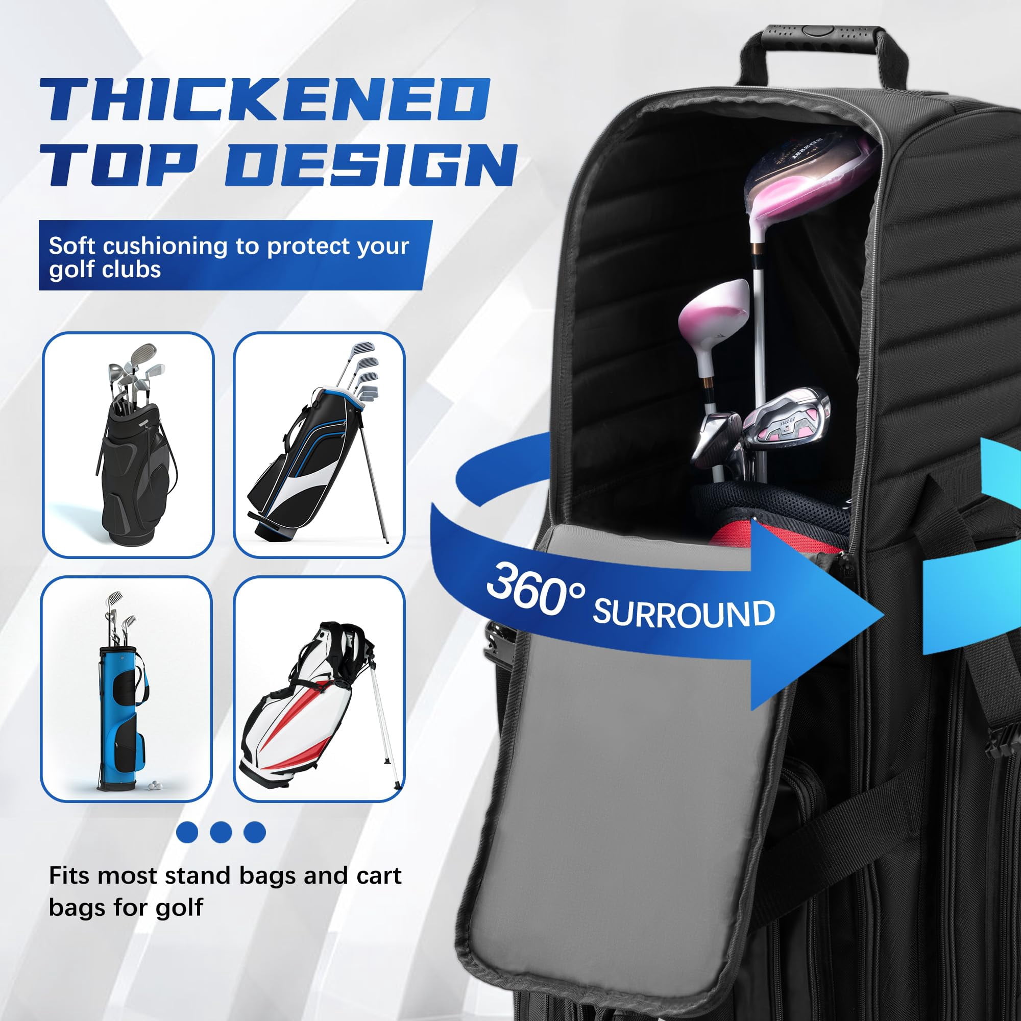 Soft-sided Golf Travel Bag Cover With Wheels  1680d Material Padded Head And Leather Accents Foldable Bags For Airlines