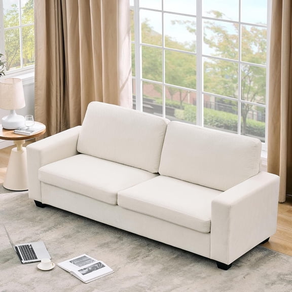 83" Comfy 3-Seater Corduroy Couches, Modern Upholstered Sofa with Wide Armrests, Cloud Couch with Deep Seat Sofa, Home Sofas for Living Room, Apartment, Dark Grey