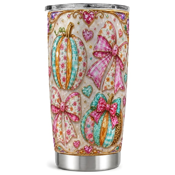 Jeweled Pumpkin Tumbler 20oz, Floral Tumbler, Stainless Steel Travel Cup