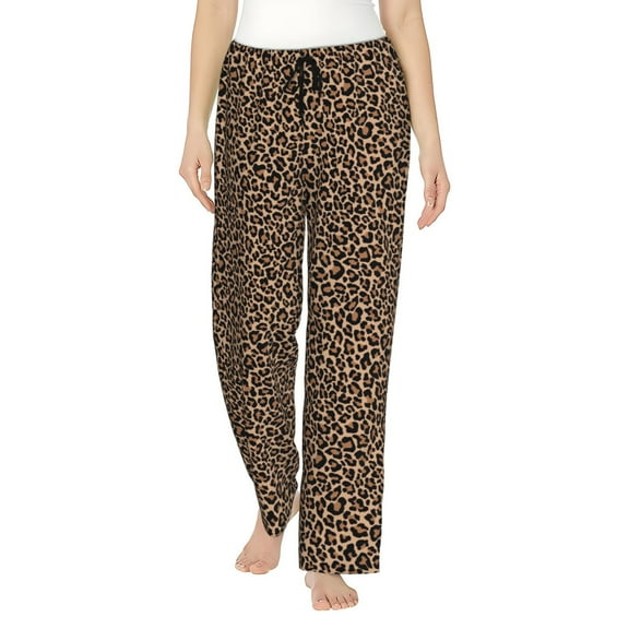 Naloa Brown Leopard Print Women’s Ultra-Soft Comfy Pajama Lounge Pants with Pockets & Drawstring