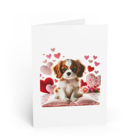DistinctInk Greeting Card / Note Card - Valentine's Day Cavalier King Charle Spaniel Puppy - PACK of 5