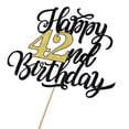 thumbnail image 5 of Topper para pastel Leetaivie 42.º cumpleaños negro y dorado con brillo, 5 of 5