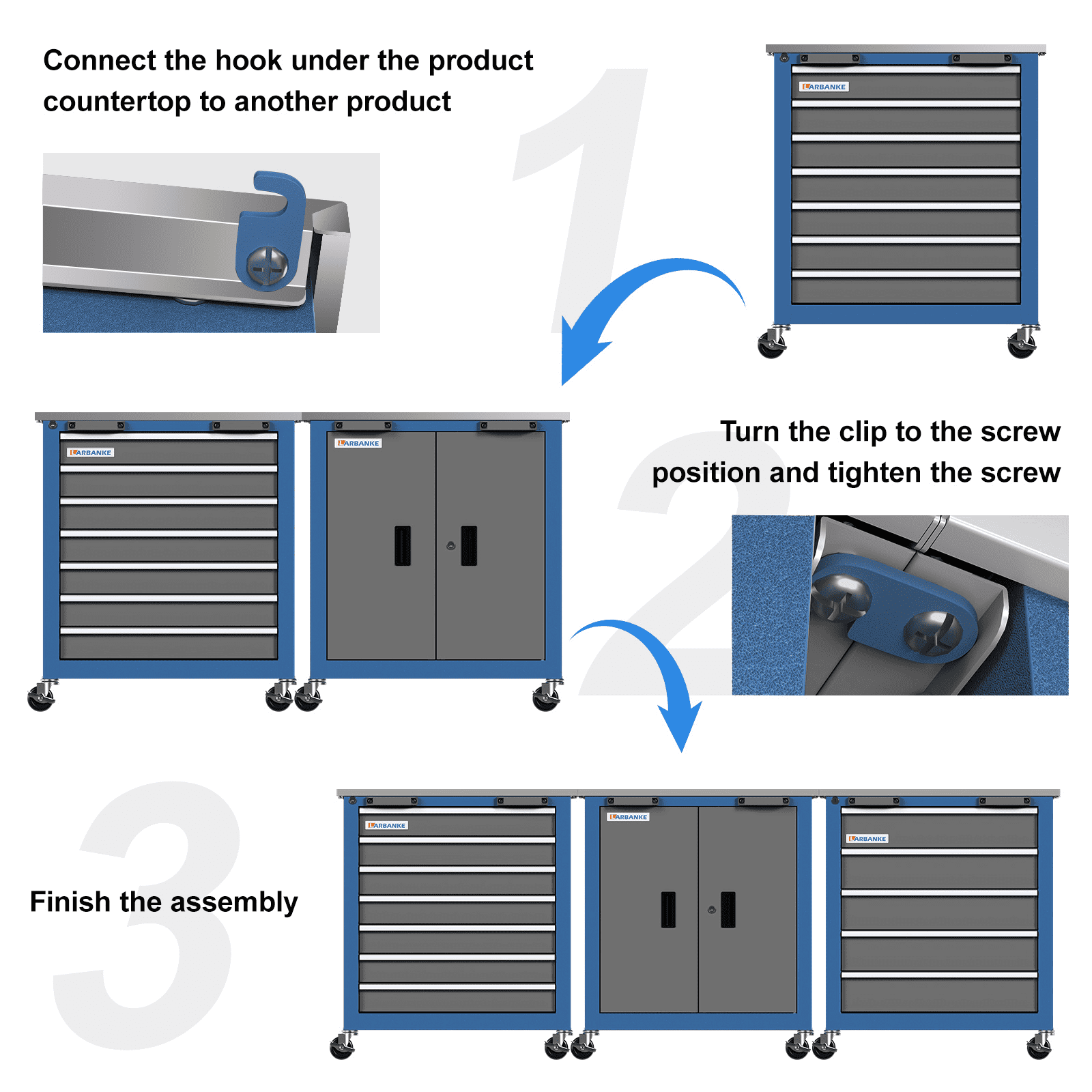Combination Tool Chest with Lock,5-Drawer/7-Drawer/2 Door Tool Cabinet can be Interconnected,Rolling Tool Chest with Wheels and Padded Feet,with Stainless Steel Protective Film Countertop