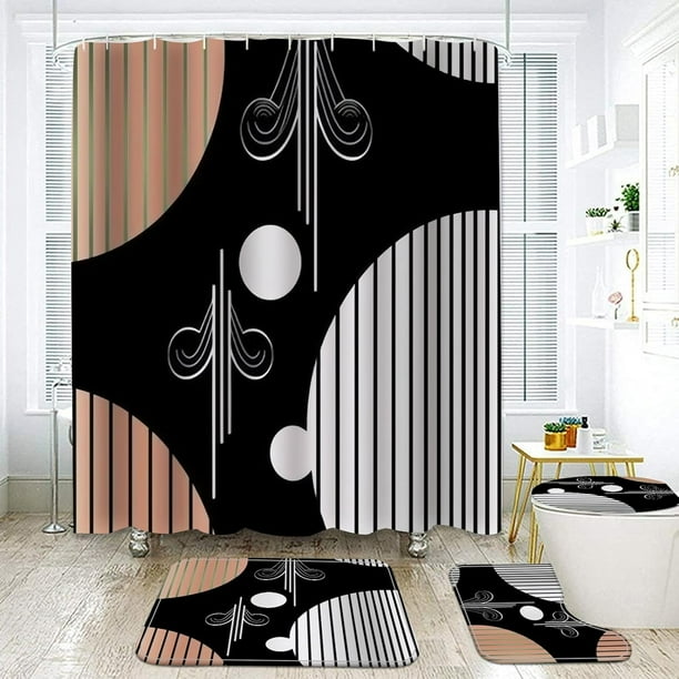 Juego de 4 cortinas de ducha bohemias con alfombras, diseño moderno de hojas de sol y luna con borlas, cortinas impermeables, funda para asiento de inodoro, ganchos para alfombrillas, diseño