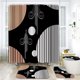 thumbnail image 1 of Juego de 4 cortinas de ducha bohemias con alfombras, diseño moderno de hojas de sol y luna con borlas, cortinas impermeables, funda para asiento de inodoro, ganchos para alfombrillas, diseño, 1 of 7
