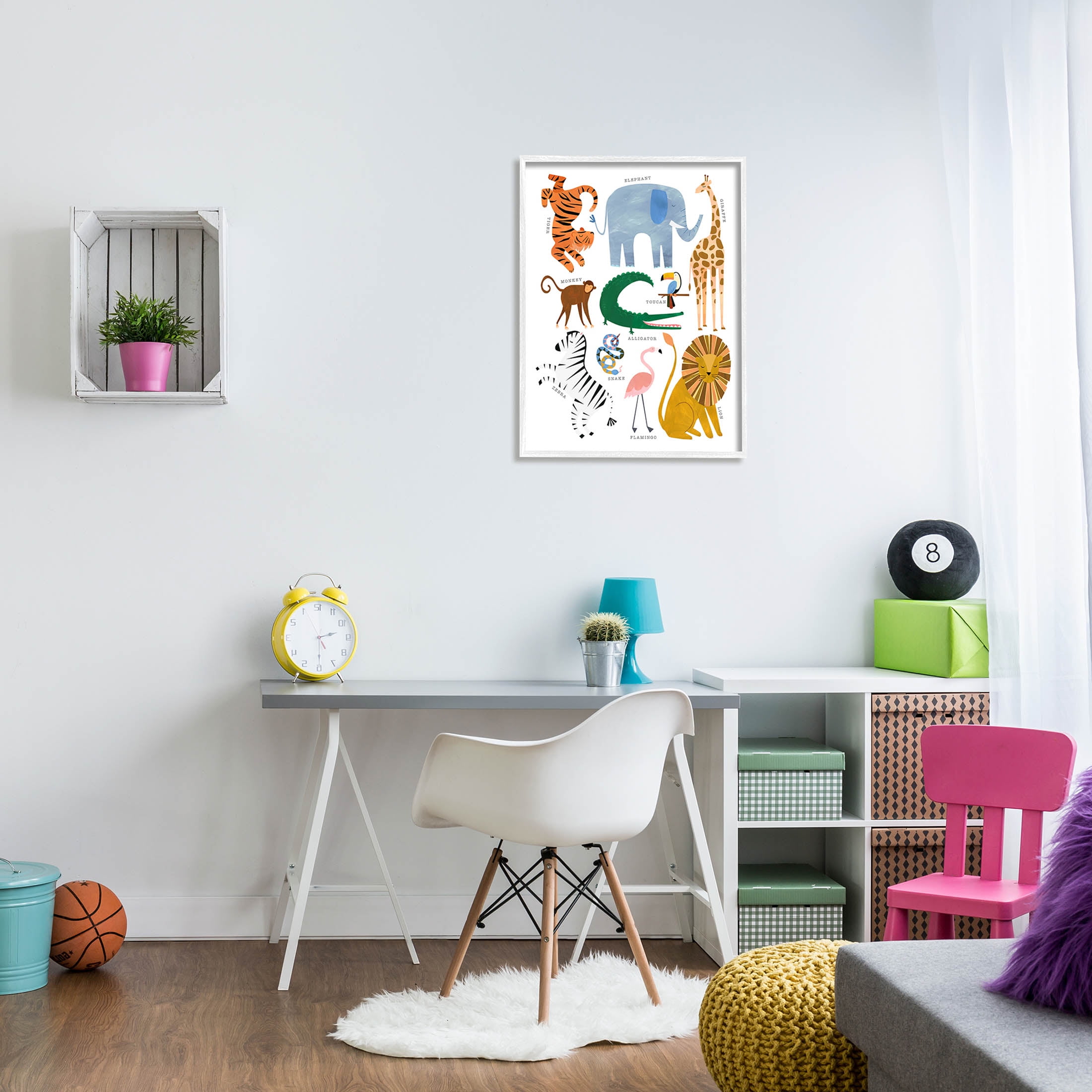 Various Wildlife Jungle Animals Animals & Insects Graphic Art White Framed Art Print Wall Art
