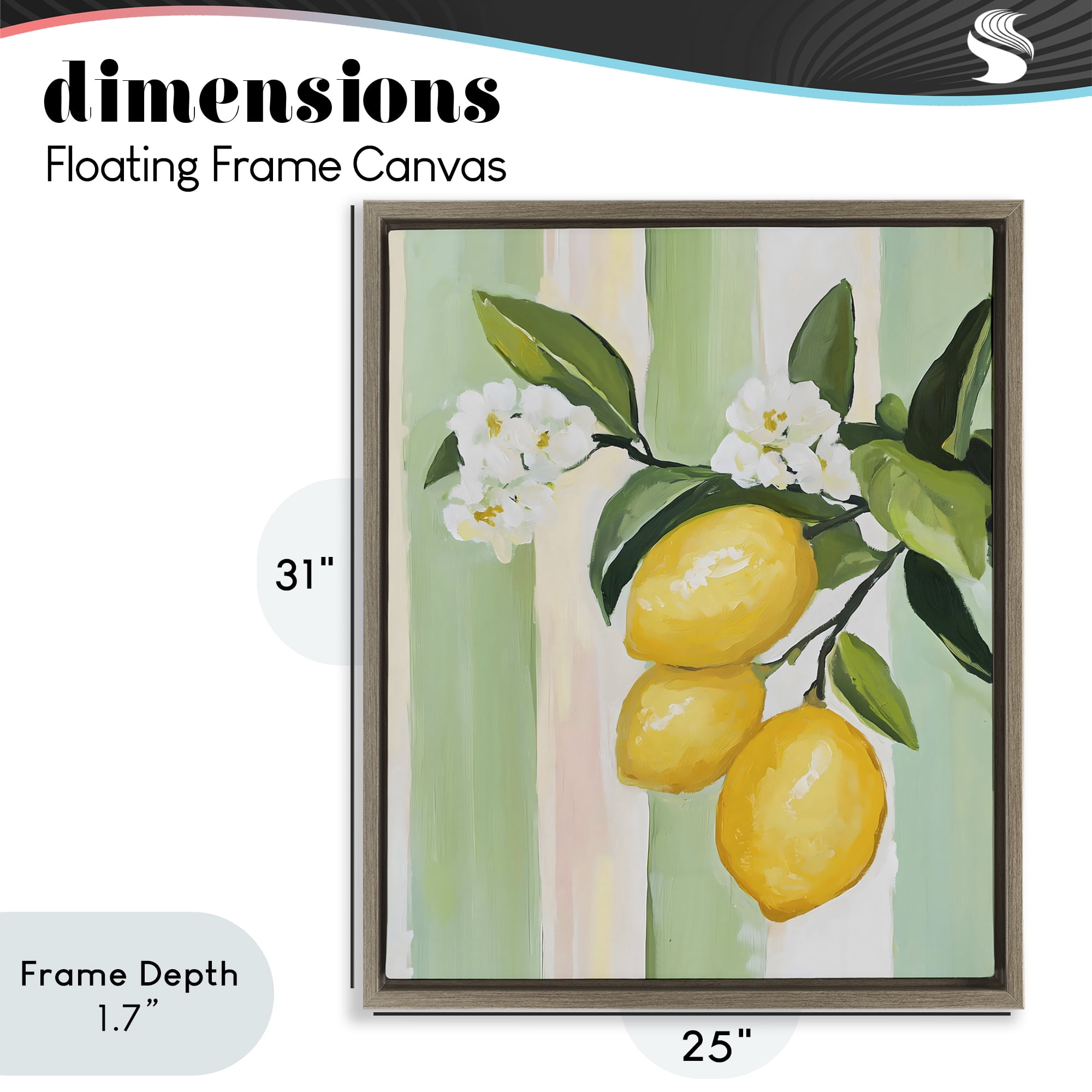 Stupell Industries Lemons & Flowers on Stripes Brown Framed Floater Canvas Wall Art, design by The Prints Vibe