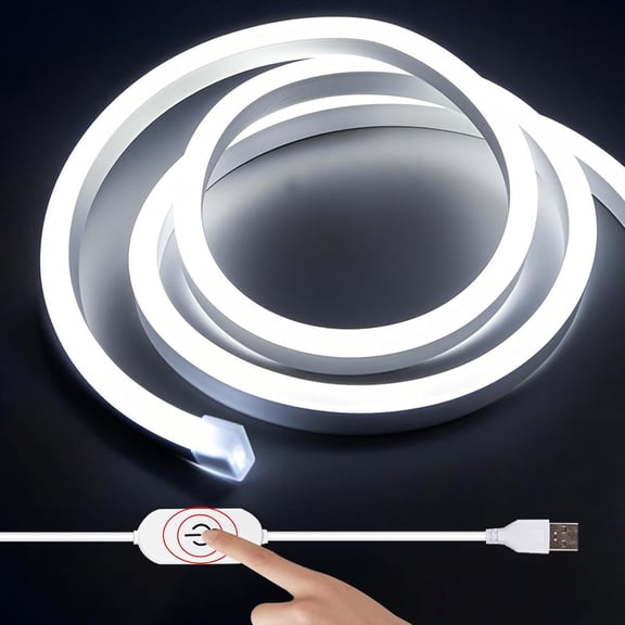 16.4FT White Neon Light Strip Waterproof, 5V USB White Led Strip Lights with Touch Controller,Cuttable Flexible Silicone Neon Rope Light for Bedroom, Party, Home Decor, Poster Lights