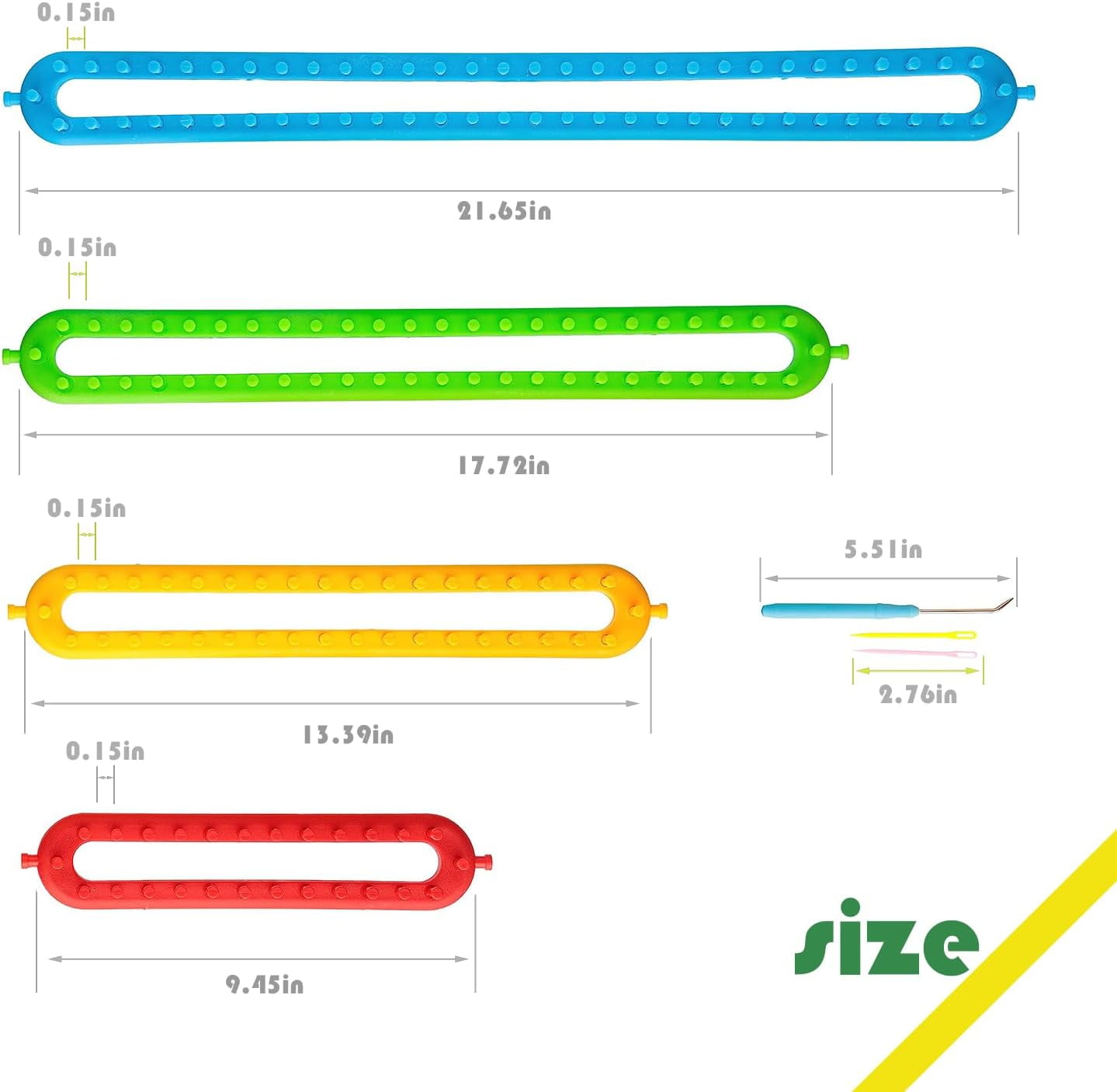 Knitting Looms Boards Set, ABS Plastic, Insertable Pegs Scarf Loom, DIY Knitting Kit for Beginners,Includes 4 Sizes (9.45in, 13.39in, 17.72in, 21.65in)