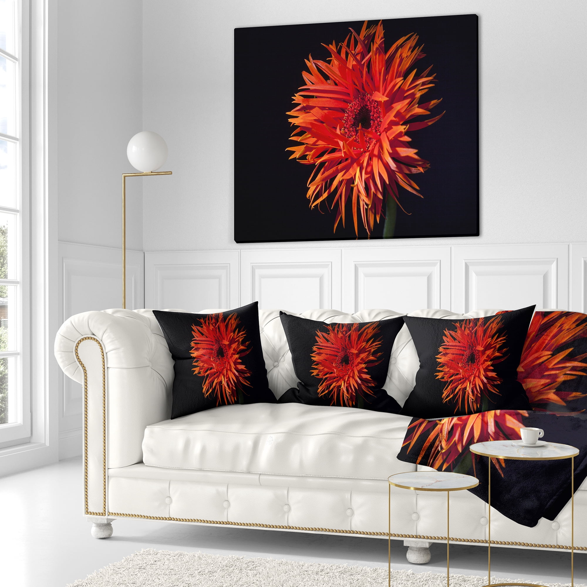Designart Spider Gerbera Daisy Watercolor - Flowers Throw Pillowwork - 16x16