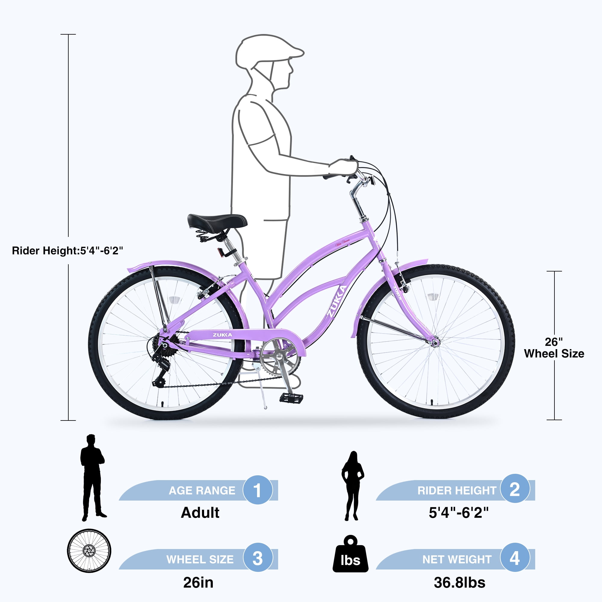 iYofe 26in Men Women s Beach Cruiser Bike 7 Speed Gears with Dual Brakes 85 Assembled Purple Walmart