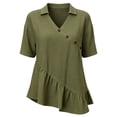 thumbnail image 5 of VBVC Women's Collared V-Neck Tunic Blouse, Ladies' Asymmetrical Button Ruffle Hem Shirt,Summer Short Sleeve Top For Women,Army Green,S-2XL, 5 of 6