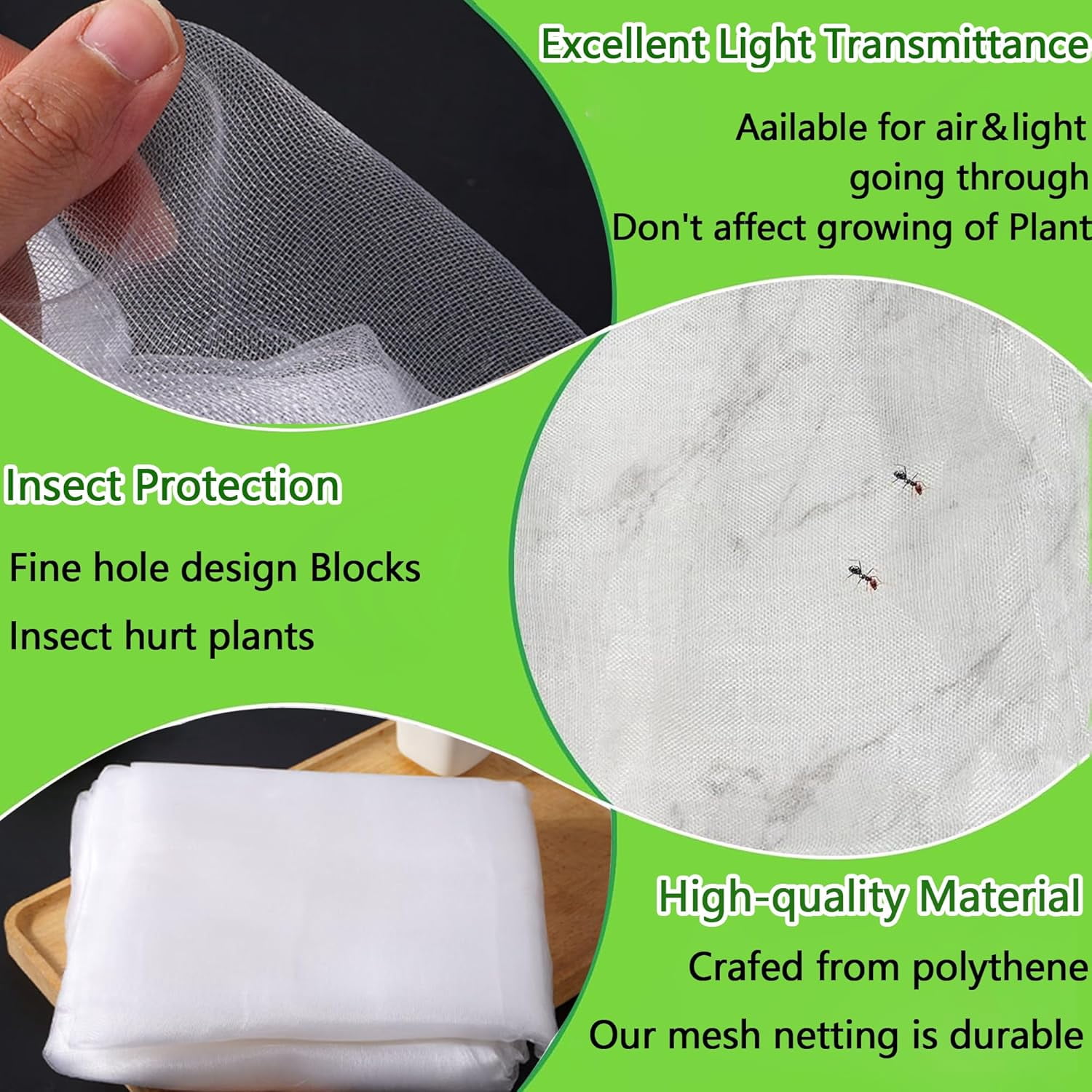 Garden Plant Mesh Netting：2Pcs Fruit Protection Bags with Drawstring and Zipper，5.9Ft*7.2Ft Garden Netting for Raised Beds, Plant Protection,Gardening Supplies