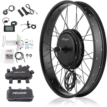 PEXMOR Electric Bike Conversion Kit,48V 1000W 26"*4.0" Fat Tire Front Wheel Ebike Conversion Kit Electric Bicycle Hub Motor, Electric Bike Motor Kit w/LCD Display/Controller/PAS/Brake Lever/Torque Arm