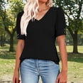 thumbnail image 2 of Xijirk Women's V-Neck Short Sleeve Blouse Puffed Sleeve T-Shirt with Button Casual Top for Everyday Wear,L, 2 of 7