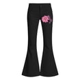 thumbnail image 3 of RUTAYY Girls Flared Jeans Flower Ribbon Print High Waist Button Fly Side Pockets Street Wear Bottoms Black, 3 of 5