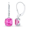 thumbnail image 3 of Rosec Jewels Cushion Cut Lab Created Pink Sapphire Solitaire Drop Earrings for Women (8 mm), 18K White Gold, 3 of 6