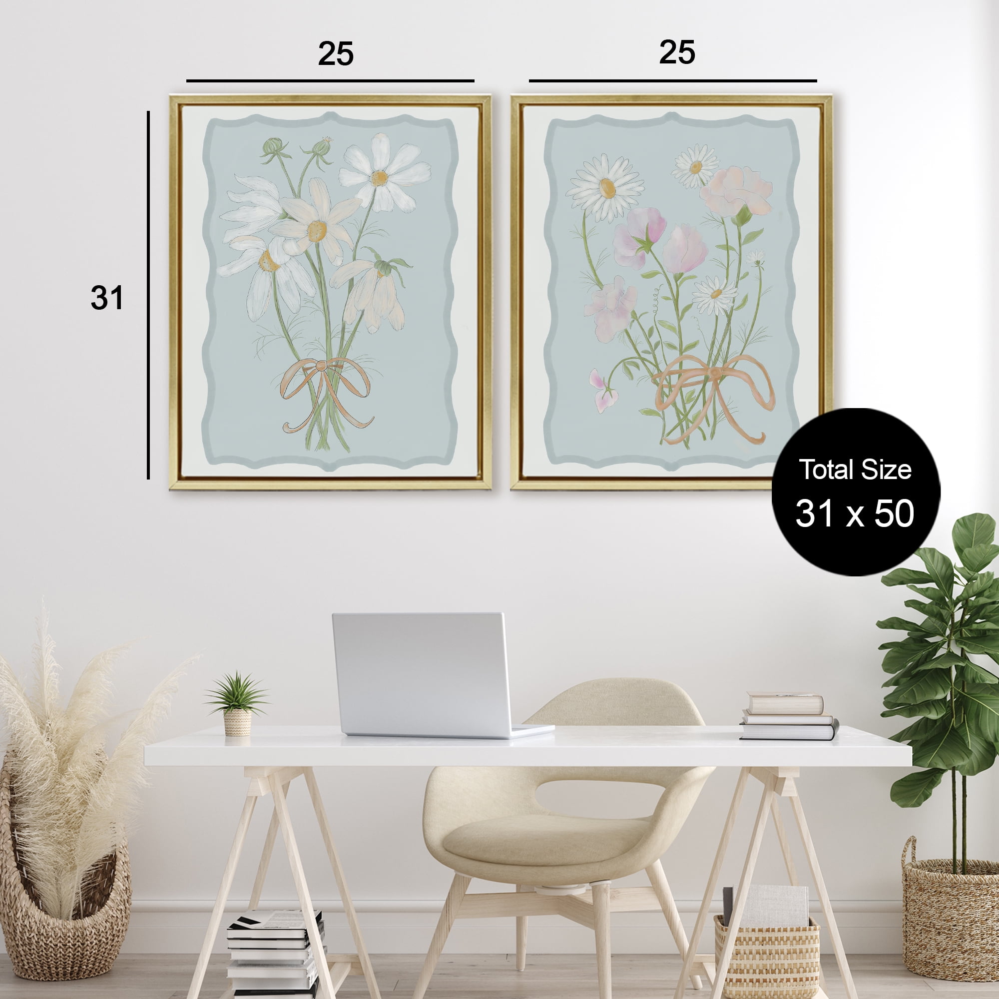 Vintage Spring Clippings 2 Piece Gold Framed Floater Canvas Set, design by Leslie Hermosa