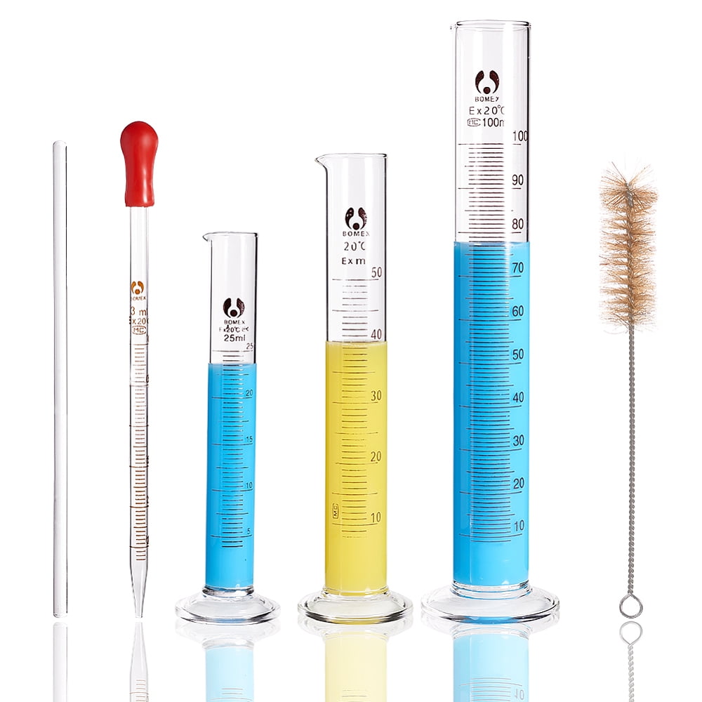 1set Glass Measuring Cups Graduated Tube Glass Dropper Transfer Graduated Pipettes and Length Chemistry Test Tube Bottle Wash Cleaning Brush Clear 30x21.5x5cm Glass