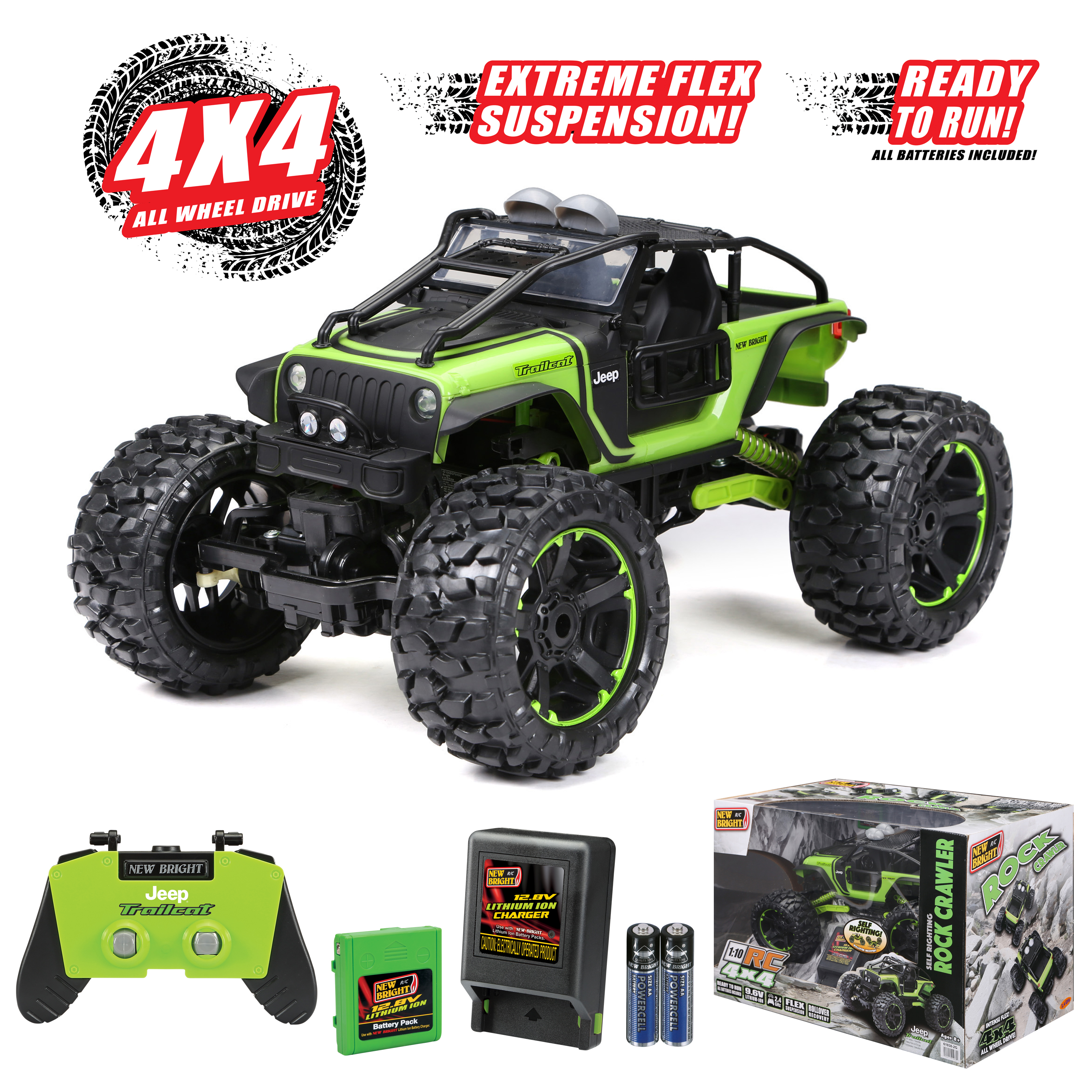 Remote Control 4x4 Vehicle Jeep Rock Crawler Flex Suspension 110 Scale