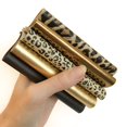 thumbnail image 4 of Hojas de cuero REAL con estampado de leopardo: material de cuero para manualidades y aretes de cuero, 5 x 5 pulgadas, grandes, 5 piezas de cuero marrón genuino con 2 tipos de cuero metálico dorado, 4 of 5