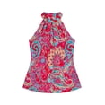 thumbnail image 3 of Fshinging Women's Floral Print Halter Neck Tank Top Casual Sleeveless Blouse Pink L, 3 of 3
