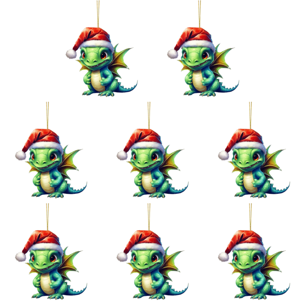 8uds. Colgante de árbol de Navidad acrílico con decoración de dragón de Navidad 2D, 8 cm, regalo para el hogar (4)