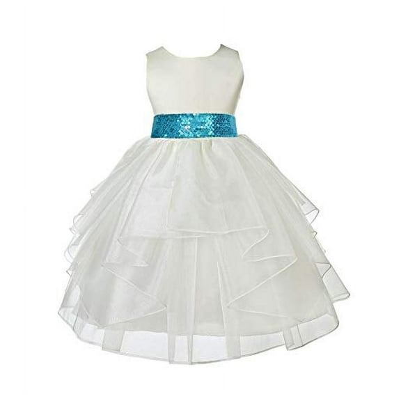 Ekidsbridal Ivory Satin Shimmering Organza Flower Girl Dress Sequin Sash Wedding Reception Graduation Ceremony Dance Recital Gown 4613mh 4
