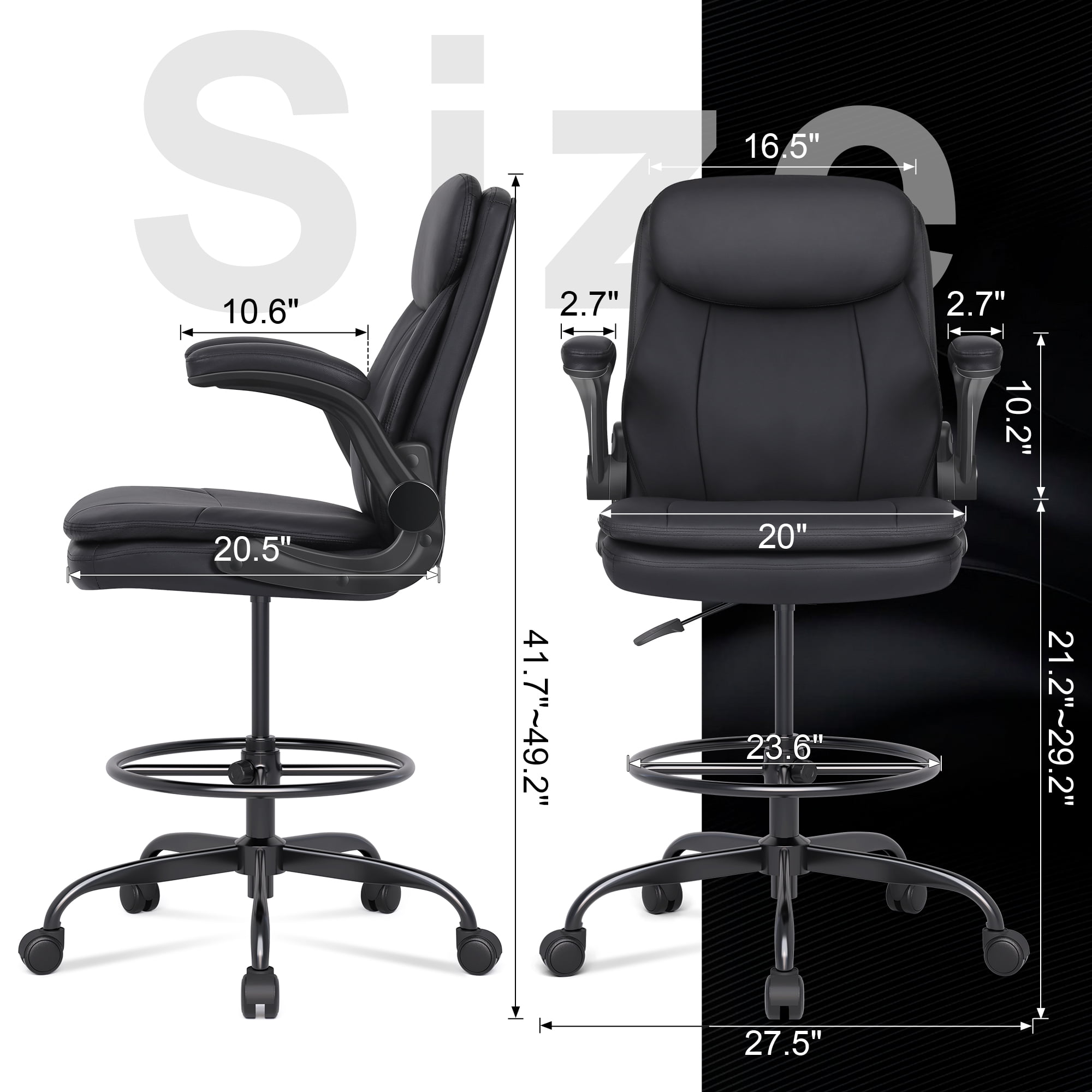 Misolant Tall Office Chair, Drafting Chair for Standing Desk, Executive Chair with Adjustable Height and Flip-up Armrest, Leather Drafting Chair, High Office Chair for Counter Height Desk