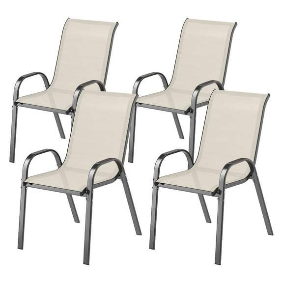Homiyad Set of 4 Outdoor Dining Chairs, Stackable Patio Chairs with High Back, Breathable Mesh Seat for Garden Lawn, Beige