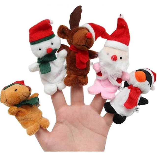 Pack Of 5 Christmas Finger Puppets Plush Reindeer Snowman Figure Toy Hand Puppet,Gg