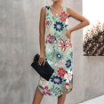 thumbnail image 2 of Guiexla Lady Summer Dress V Neck Drawstring Slim Waist Floral Print Sleeveless Split Hem Vest Type Sundress Knee Length Midi Dress, 2 of 7