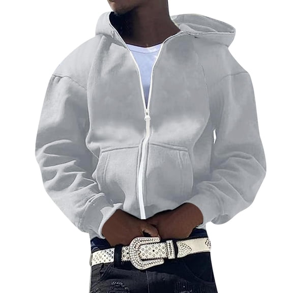 MIASHUI Unisex Full Zip Up Solid Color Hooded Sweatshirtå¨Ñ
ç·¨Trendy Casual Hop Style Open Front Jacket Grey,L