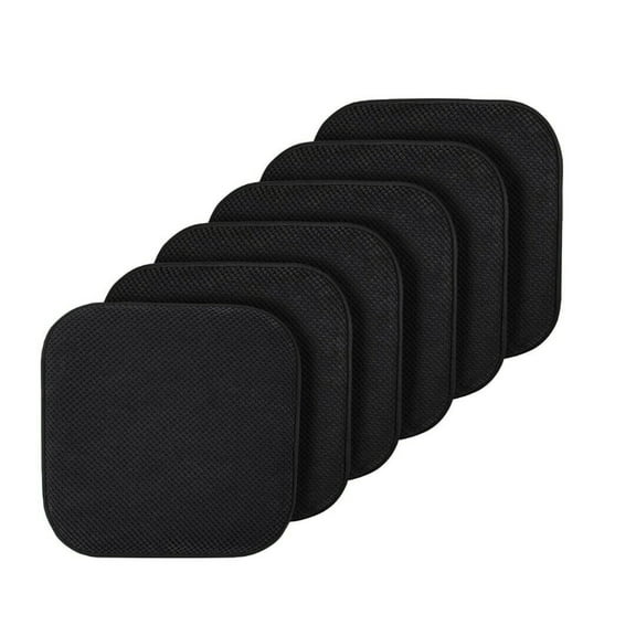 6 Pack Premium Memory Foam Non-Slip Ultra Soft Chenille Surface Chair Pad Cushions - Black