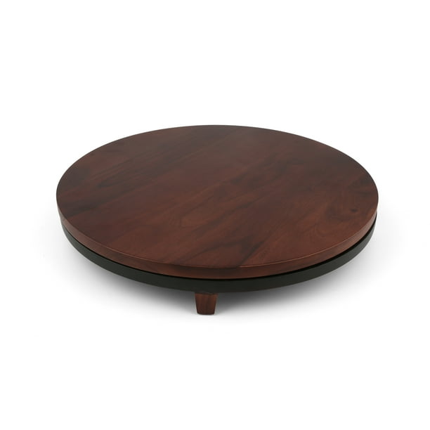 Dark Walnut, Black Acacia Wood Footed Lazy Susan