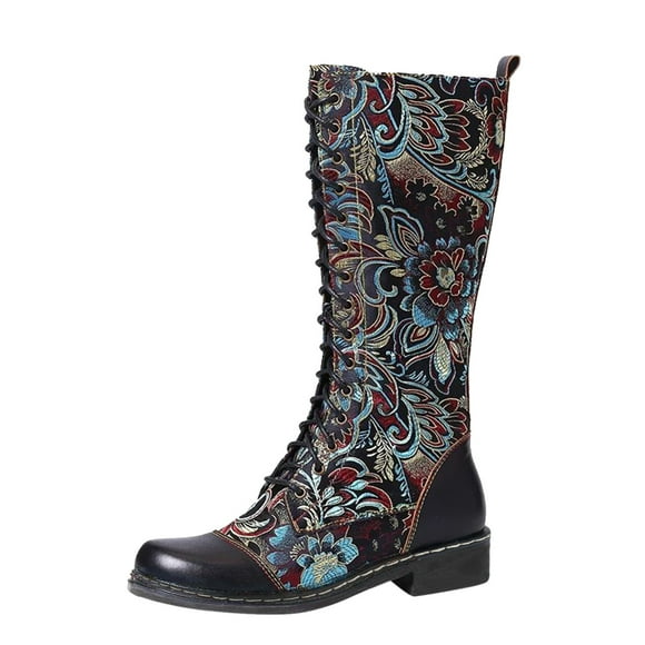 Women's Knee High Embroidered Boots Stylish Motorcycle Footwear Comfortable Ethnic Design Durable Long Lasting Fashionable Women's Boots