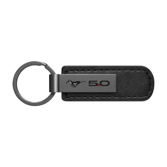 Ford Mustang 5.0 Black PU Leather Strap Black Metal Bar LED Printed Logo Key Chain