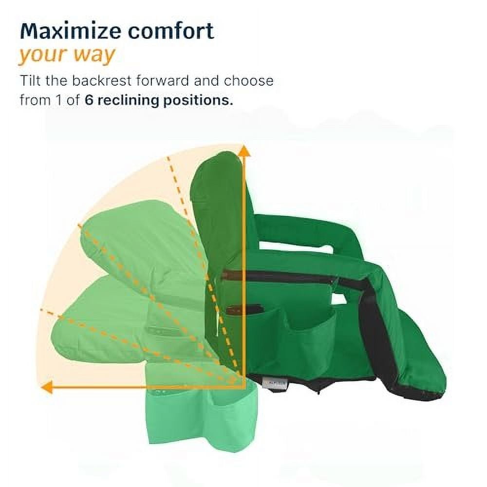 Reclining Stadium Seats for Bleachers with Back Support  Wide Bleacher Chair Cushion, Armrests, Large Pockets, and Multiple Safety Features  Best Stadium Seat Chairs for Camping, Kayak Backs & More