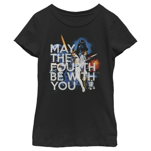 Girl's Star Wars May the Fourth Classic Scene  Graphic Tee Black Large