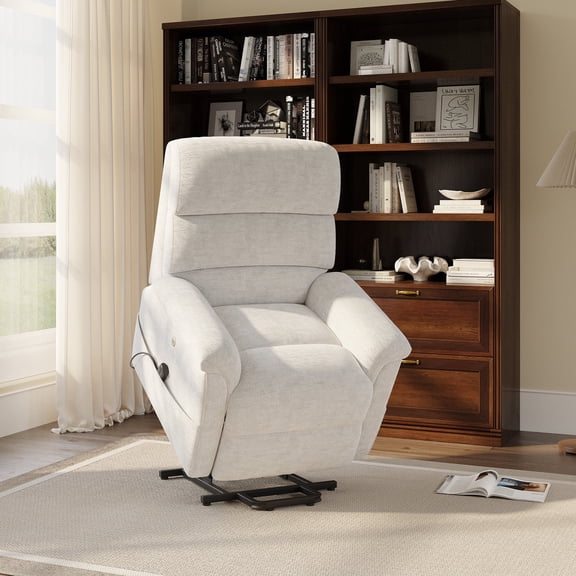 COLAMY Power Lift Recliner Chair for Elderly, Electric Massage and Heat Sofa with Lift Assistance, 20W USB and Type-C Fast Charging, Beige