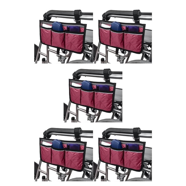 Bewildely Bolsa compacta para reposabrazos, bolsa organizadora versátil para silla de ruedas, rojo vino, 32,5 x 18 cm Type2 NO2