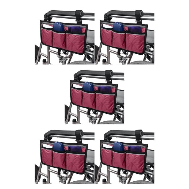 Bewildely Bolsa compacta para reposabrazos, bolsa organizadora versátil para silla de ruedas, rojo vino, 32,5 x 18 cm Type2 NO2