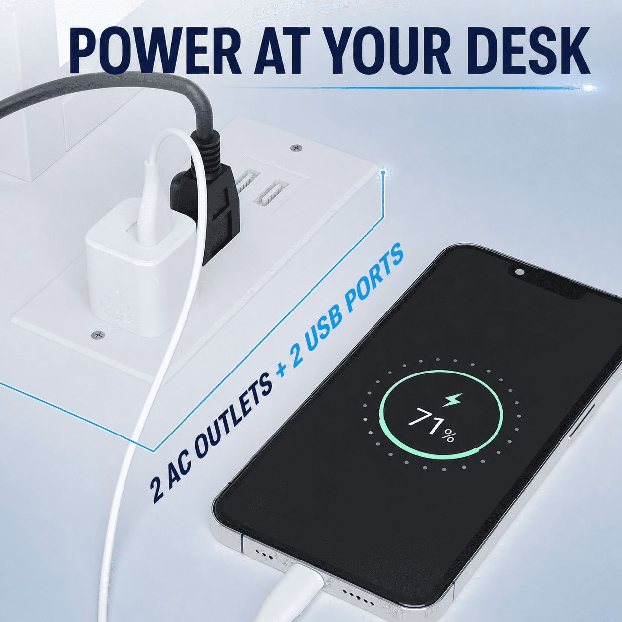 CLOUDREST PTO 53" L-Shaped Office Desk with Hutch & Power Outlets, White