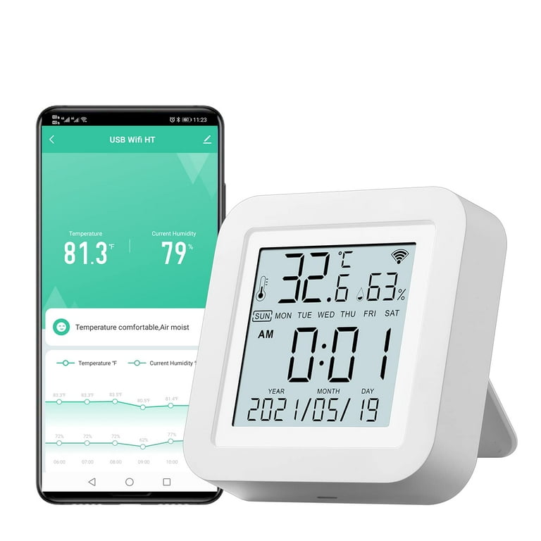SwitchBot Thermometer Hygrometer Plus, Indoor Smart Bluetooth Temperature  Humidity Sensor, 3 LCD Display, White