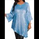 thumbnail image 2 of Blusa Holgada con Cuello Redondo y Mangas de Puntos, Dobladillo Irregular, Talla Grande 2025 para Mujer Azul XXXL, 2 of 8