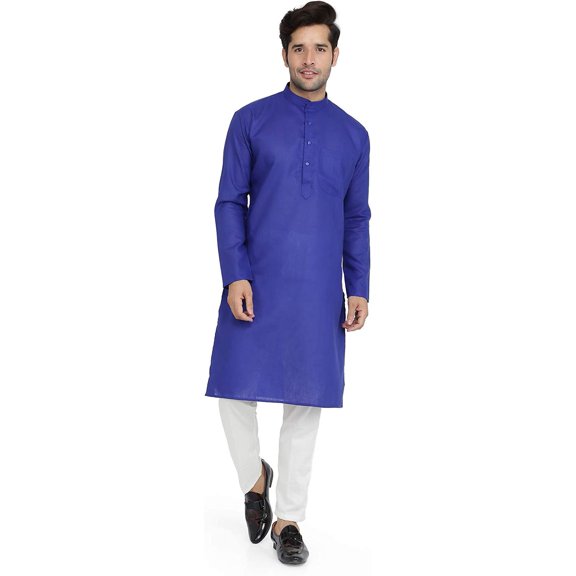 Royal Kurta Mens Cotton Kurta Pyjama Set Blue 40